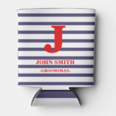 Red Monogram Navy Blue White Stripes Pattern Blikjeskoeler (Voorkant)