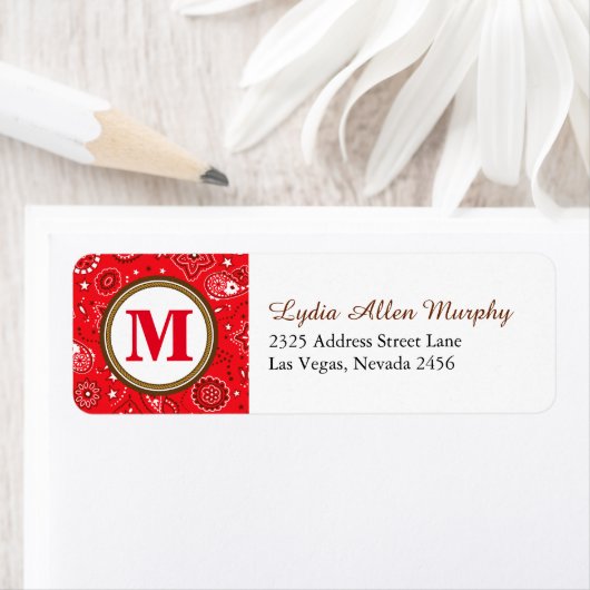 Red Monogram Paisley Pattern Etiket (Insitu)