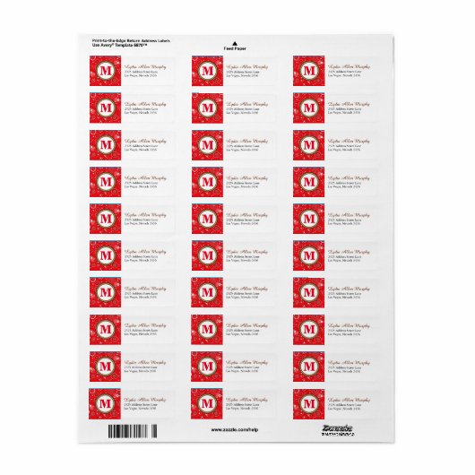 Red Monogram Paisley Pattern Etiket (Full Sheet)