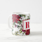 Red Monogram Poinsettia Kerstmis Koffiemok (Voorkant links)