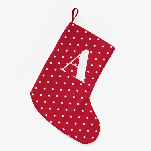 Red Monogram Polka Dots dubbelzijdig Kleine Kerstsok (Voorkant (Hangend))