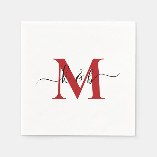 Red Monogram Swash Script White Cocktail Servet (Voorkant)