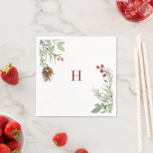 Red Monogram Waterverf Kerstmis Greenery Berry Servet (Insitu)