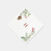 Red Monogram Waterverf Kerstmis Greenery Berry Servet (Hoek)