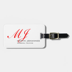 Red Monogram White Grey Personal Trainer Modern Bagagelabel