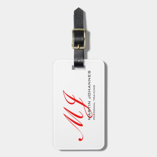 Red Monogram White Grey Personal Trainer Modern Bagagelabel (Voorkant verticaal)