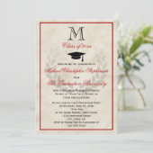 Red Monogram Wreath Classic College Afstuderen Kaart (Staand voorkant)