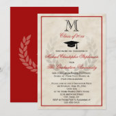 Red Monogram Wreath Classic College Afstuderen Kaart (Voorkant / Achterkant)
