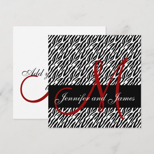 Red Monogram Zebra Print Wedding Uitnodiging (Voorkant / Achterkant)
