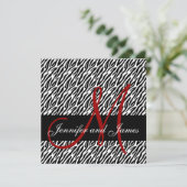 Red Monogram Zebra Print Wedding Uitnodiging (Staand voorkant)