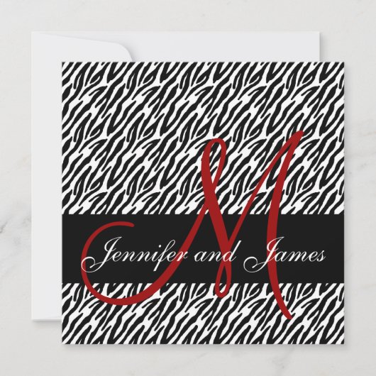 Red Monogram Zebra Print Wedding Uitnodiging (Voorkant)