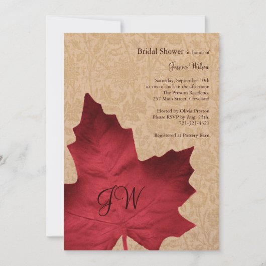 Red  Monogrammed Bridal Shower Invitation Kaart (Voorkant)
