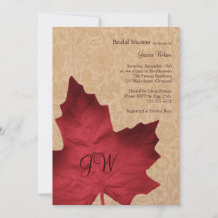 Red  Monogrammed Bridal Shower Invitation Kaart