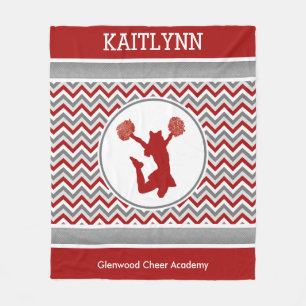 Red Monogrammed Chevron Stripes Pom of Cheer Fleece Deken