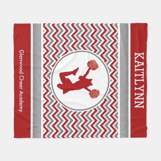 Red Monogrammed Chevron Stripes Pom of Cheer Fleece Deken (Voorkant (Horizontaal))