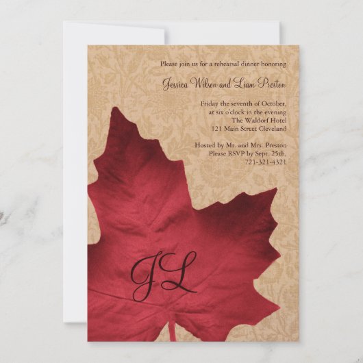 Red  Monogrammed Rehearsal Dinner Invite Kaart (Voorkant)