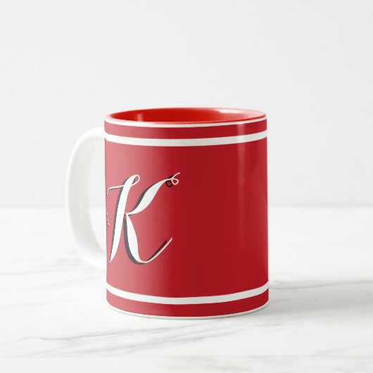 Red Monogrammed Two-Tone Coffee Mok (Voorkant links)