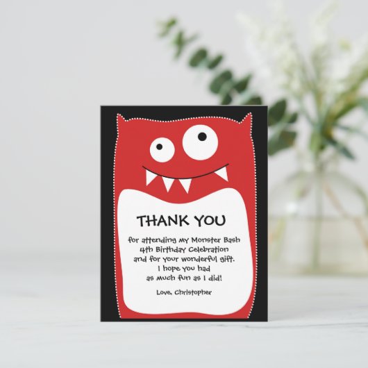 Red Monster Bash Hartelijk dank (flat) Bedankkaart (Staand voorkant)