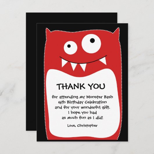 Red Monster Bash Hartelijk dank (flat) Bedankkaart (Voorkant / Achterkant)