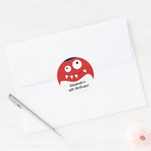 Red Monster Bash Verjaardag Sticker (Envelop)