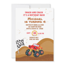 Red Monster Truck 4th Birthday Racing