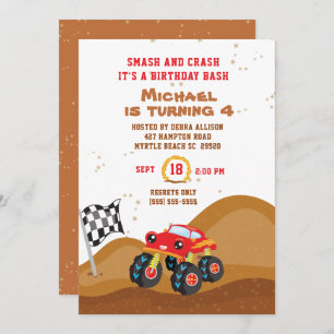 Red Monster Truck 4th Birthday Racing Kaart