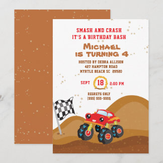 Red Monster Truck 4th Birthday Racing Kaart