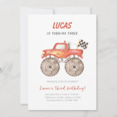 Red Monster Truck Any Age Birthday Party Kaart (Voorkant)