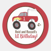 Red Monster Truck Birthday Favor Ronde Sticker (Voorkant)