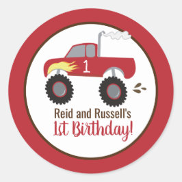 Red Monster Truck Birthday Favor Ronde Sticker