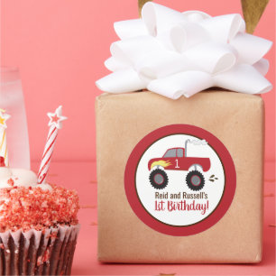 Red Monster Truck Birthday Favor Ronde Sticker