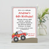 Red Monster Truck Birthday Invitations Kaart (Staand voorkant)