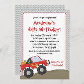 Red Monster Truck Birthday Invitations Kaart (Voorkant / Achterkant)