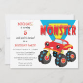 Red Monster Truck Birthday Party Invitation Kaart (Voorkant)