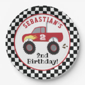 Red Monster Truck Birthday Racing Boys Papieren Bordje (Voorkant)