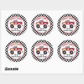 Red Monster Truck Birthday Racing Boys Ronde Sticker (Vel)