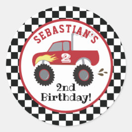Red Monster Truck Birthday Racing Boys Ronde Sticker