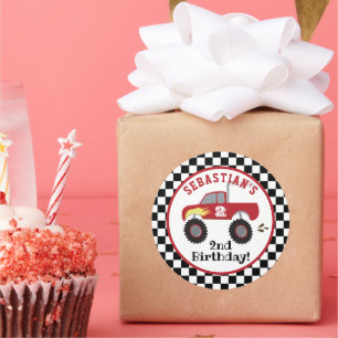 Red Monster Truck Birthday Racing Boys Ronde Sticker