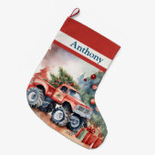 Red Monster Truck Boys Grote Kerstsok (Voorkant (Hangend))