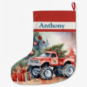 Red Monster Truck Boys Grote Kerstsok (Achterkant)