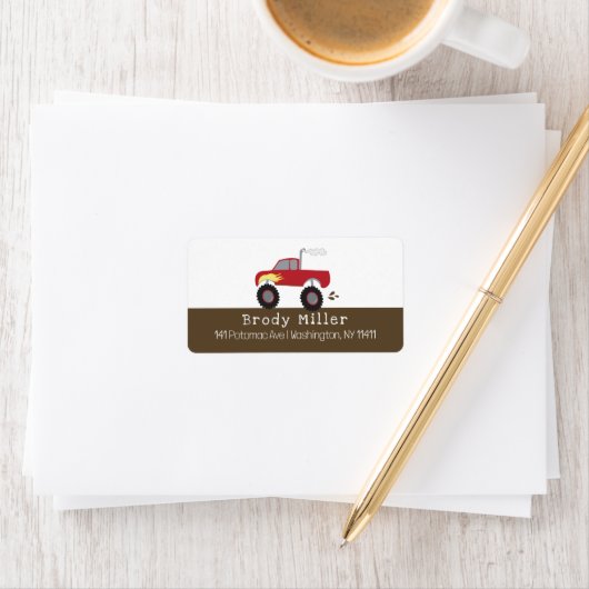 Red Monster Truck Gepersonaliseerd Etiket (Insitu)