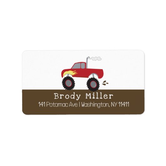 Red Monster Truck Gepersonaliseerd Etiket (Voorkant)