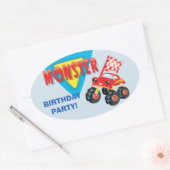 Red Monster Truck Kids Birthday Party Ovale Sticker (Envelop)