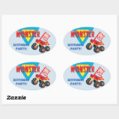 Red Monster Truck Kids Birthday Party Ovale Sticker (Vel)