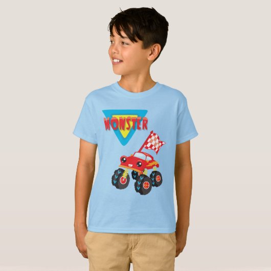 Red Monster Truck Kinder T-shirt (Voorkant volledig)
