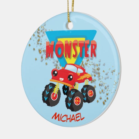 Red Monster Truck Racing Keramisch Ornament (Links)