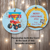 Red Monster Truck Racing Keramisch Ornament