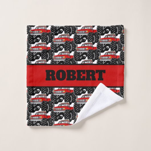 Red Monster Truck: ROBERT Bad Handdoek (Wasdoekje)