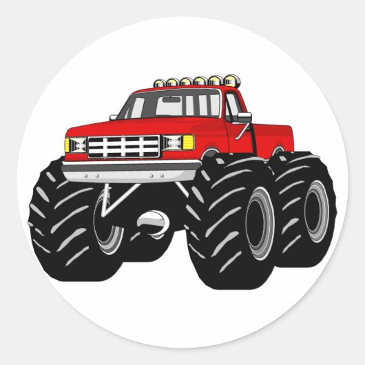 RED MONSTER TRUCK RONDE STICKER (Voorkant)