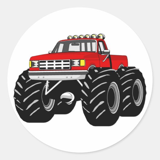 RED MONSTER TRUCK RONDE STICKER (Voorkant)